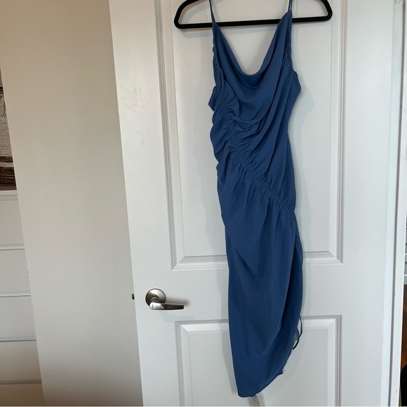 Abercrombie Blue Asymmetrical Cinched Midi Dress - Picture 3 of 9